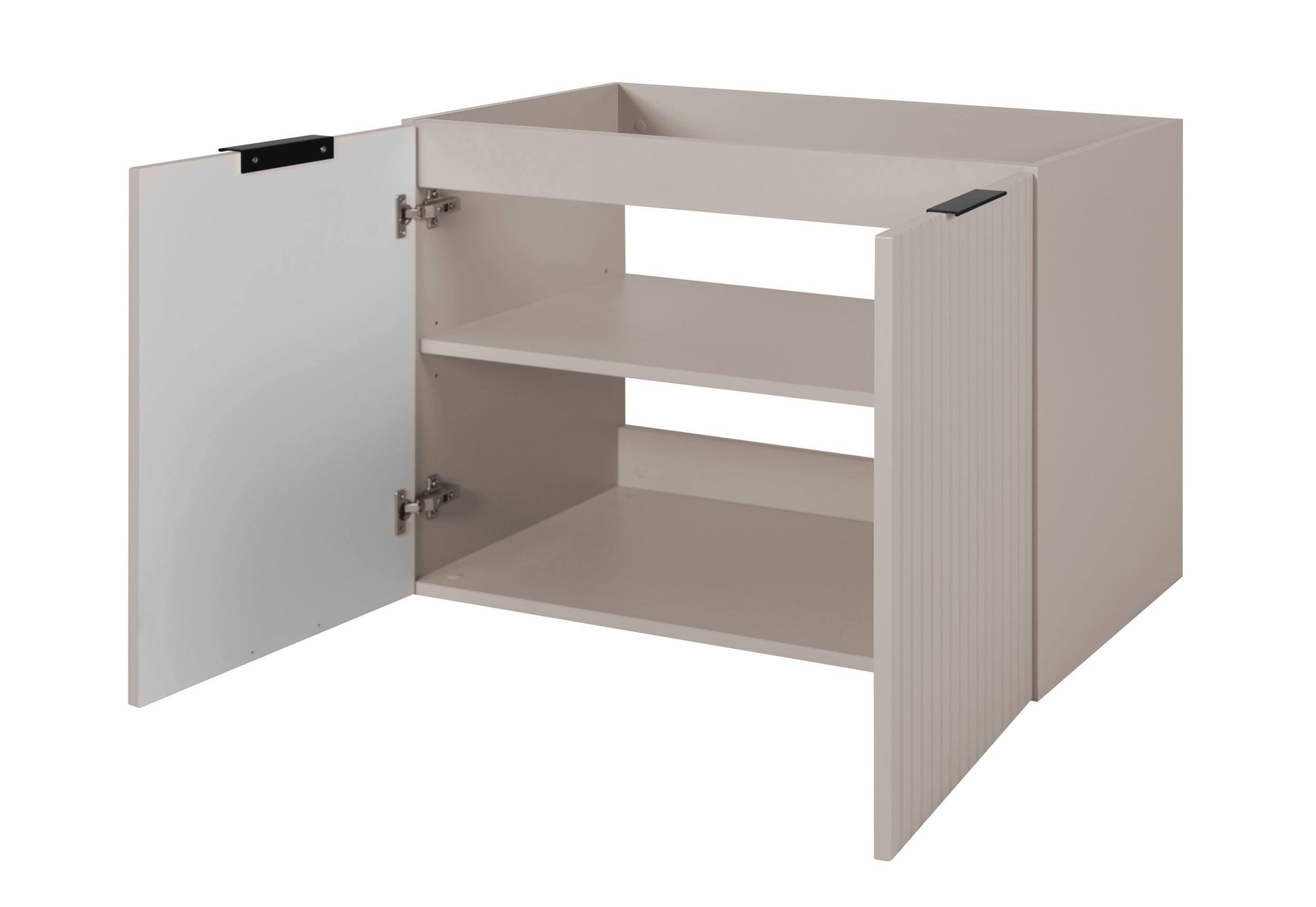 Zestaw łazienkowy FLOW 120 cm kaszmir z blatem dąb craft i regałami - 5