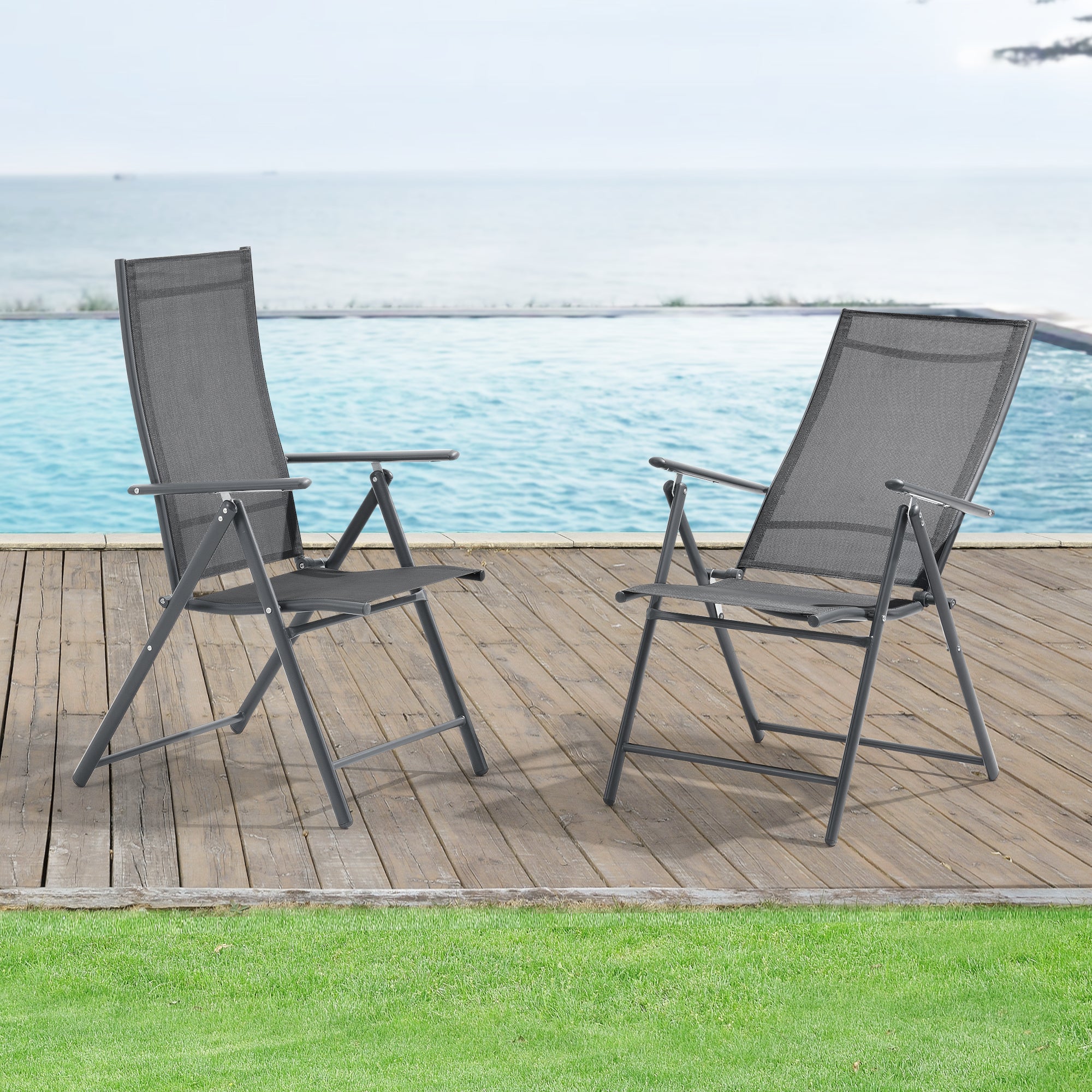 Conjunto de 2 Cadeiras de Jardim para Exterior Kalamata 105 x 57 x 68 cm Dobrável Cinzento Escuro [en.casa] - 2