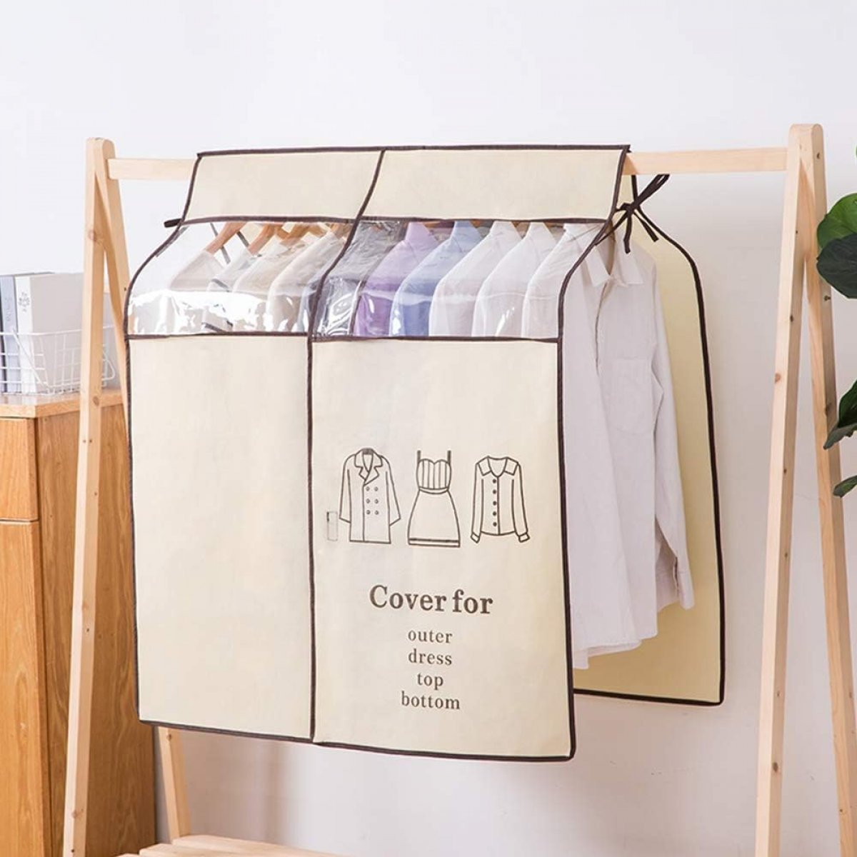 Husă de protecție pentru haine, husă lavabilă pentru umeraș, geantă transparentă pliabilă pentru depozitarea hainelor, bej, 90 x 110 cm