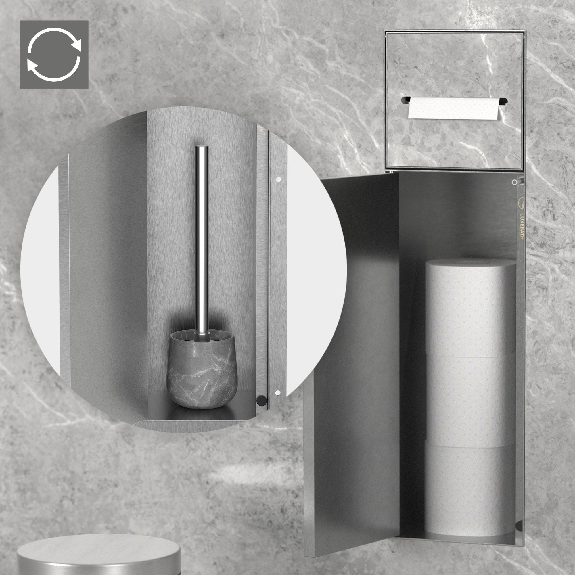 LuxeBath moduł szafki podtynkowej ze stali nierdzewnej srebrny 60x20x14 cm wnęka łazienkowa z uchwytami na papier toaletowy i szczotkę wc - 8