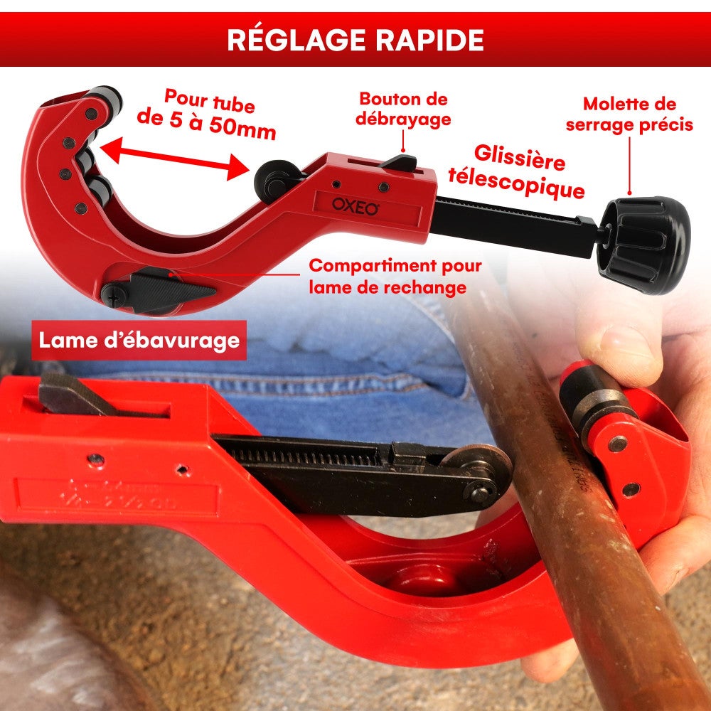 Kit plombier 5 outils - coupe tube PVC - 2 Clés à molette grande ouverture - Mini coupe tube Cuivre - Coupe tube Cuivre 5-50mm - 4