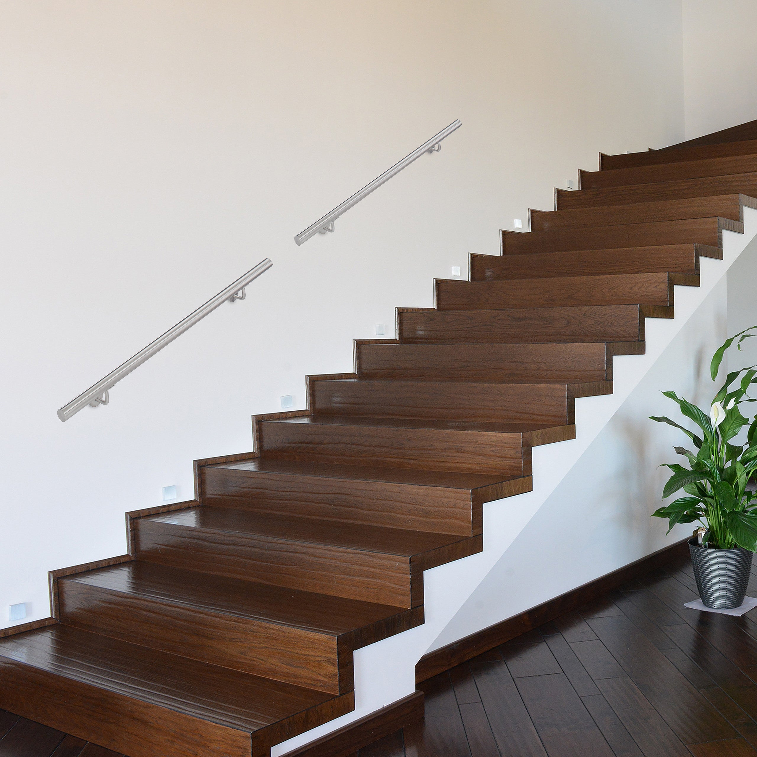 Main courante, inox 201, rampe d'escalier rond, intérieur & extérieur, 100cm, Ø 38 mm, support mural, argenté, Relaxdays - 2