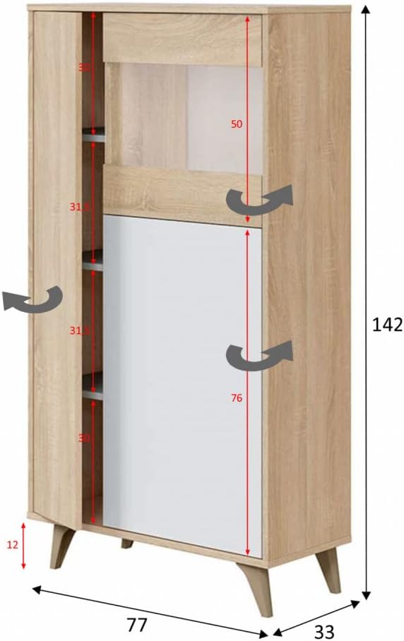 Hogar24  Vitrina Con 3 Puertas, Color Roble Canadian Y Artik Blanco , Leroy Merlin