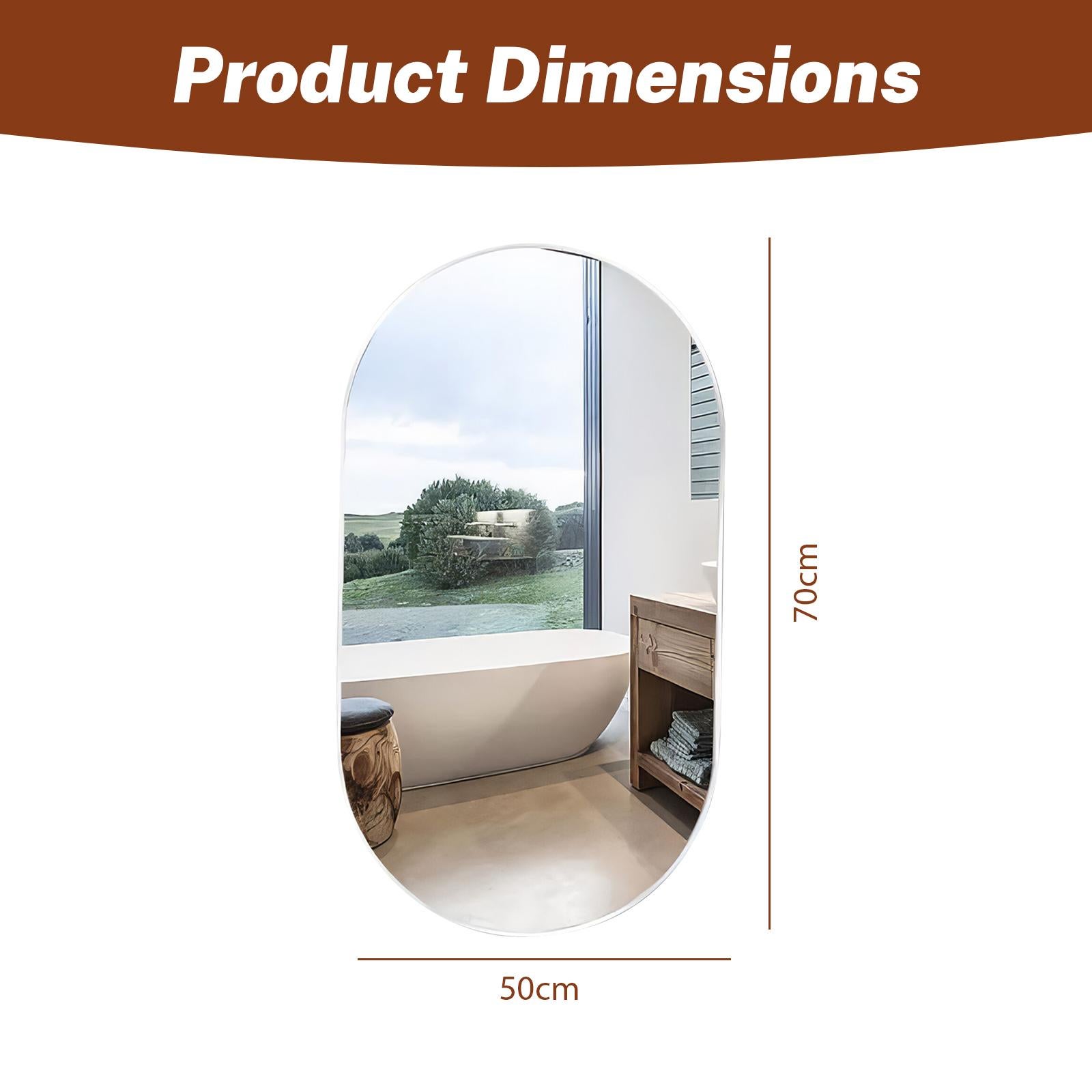 Specchio Ovale 50x70 cm con Vetro di Alta Qualità e Pellicola Anti-Espolosione, Riflesso Chiaro e Sicuro - 2