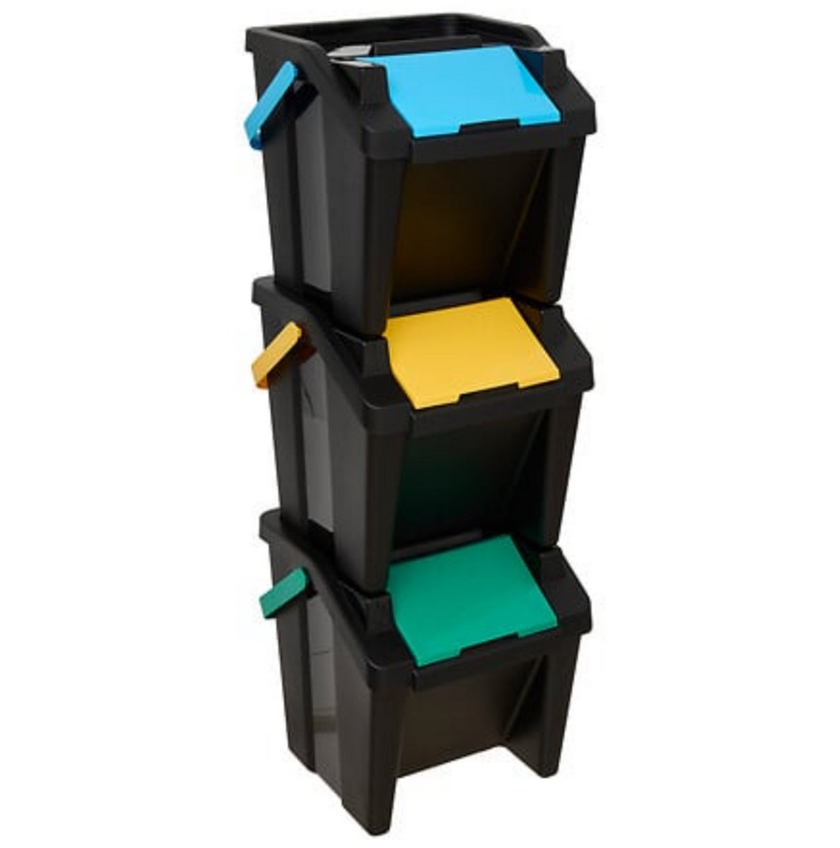 Lot 3 Poubelles De Recyclage Empilables DRW 36L - Verre, Papier, Plastique - 39x39x36 Cm