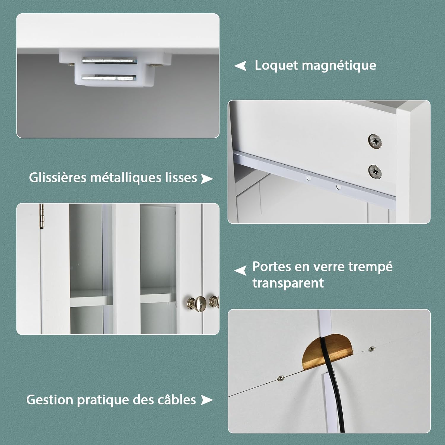 Mobile dispensa da cucina autoportante, Buffet con Piano in Legno, Credenza e 2 Cassetti, Ripiani Regolabili, Armadietto con Ante in Vetro, Sp - 5