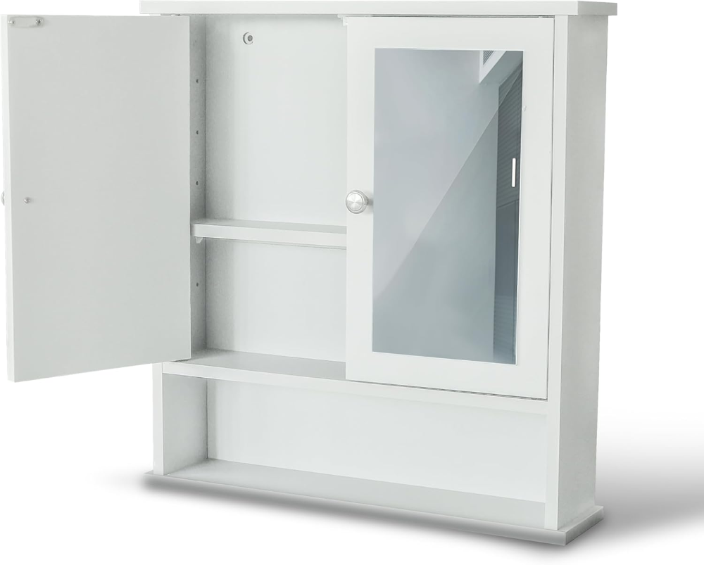 Mobile Mobili Bagno con specchio sopra lavabo Mensola Armadietto con Specchio e Ripiani Regolabili Mobiletto Sospeso 12,5P x 56l x 60H cm - 9