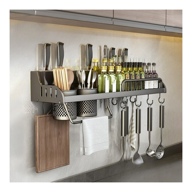 Wielofunkcyjna półka ścienna do domu, stojak do przechowywania przypraw, półka kuchenna bez wiercenia z 2 kubkami 50 cm