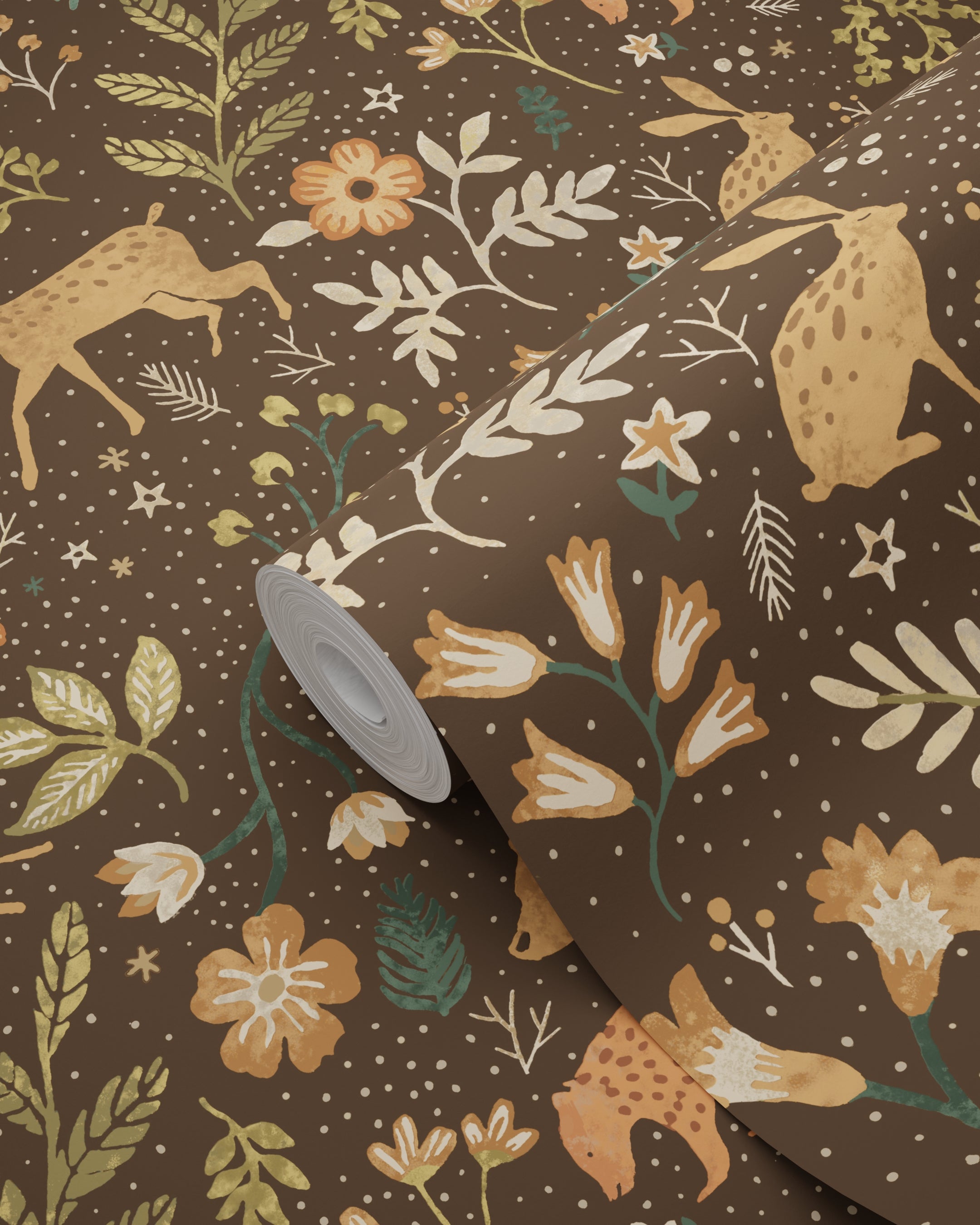 Papier peint forêt avec des animaux de la forêt marron et beige - 53 cm x 10.05 m - ESTAhome - 7