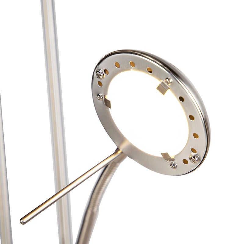 Qazqa moderne lampadaire uplighter avec bras de lecture - Diva - acier, rond, led intégrée 18w incluse, Integrated led, - 9