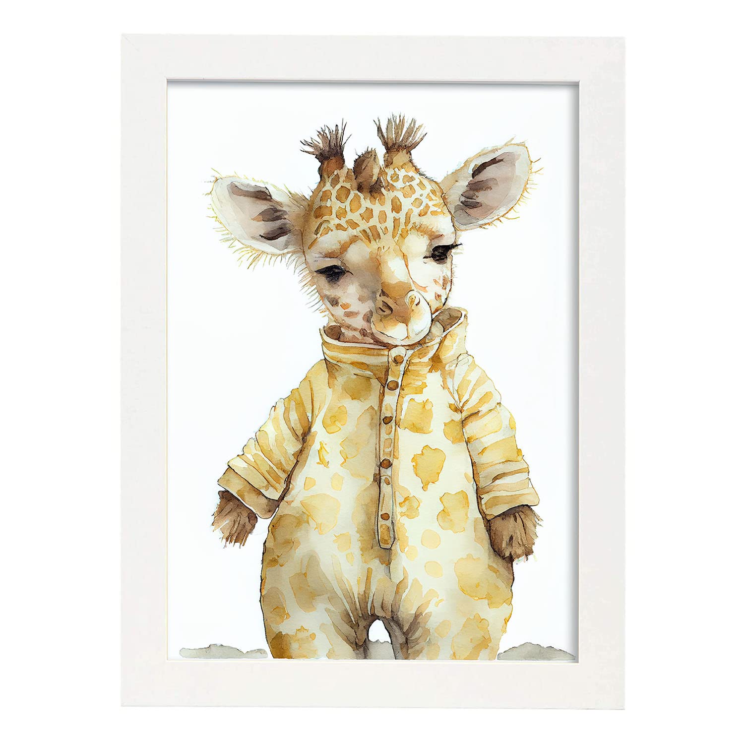 Nacnic poster de jirafa en estilo acuarela ilustraciones infantiles a todo color de animalitos bebé sobre fondo blanco a3 marcos blanco