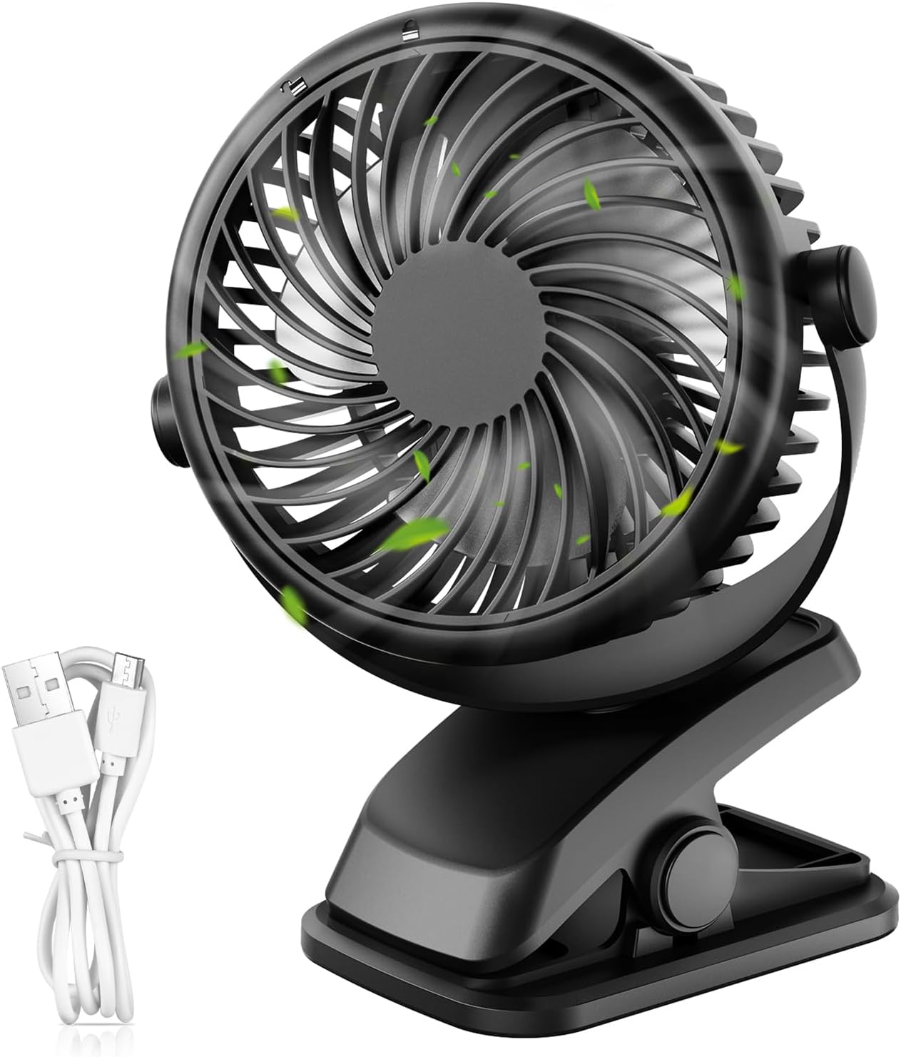 Przenośny Mini Wentylator Biurkowy, Osobisty Wentylator USB z 3 Prędkościami i Obrotem o 360°, kabel USB i Bateria