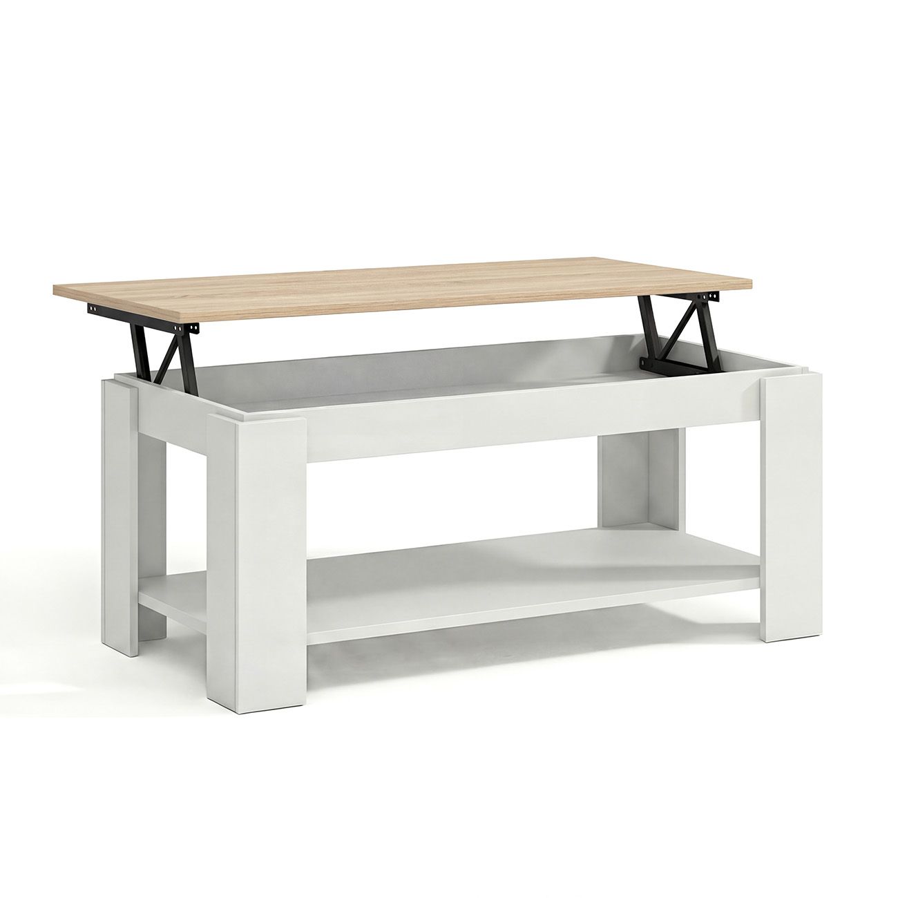 Mesa de centro com arrumação 102x43-54 cm Lya Blanco Artik (Blanco Mate) - Roble Canadian 50 x 54 x cm - 3
