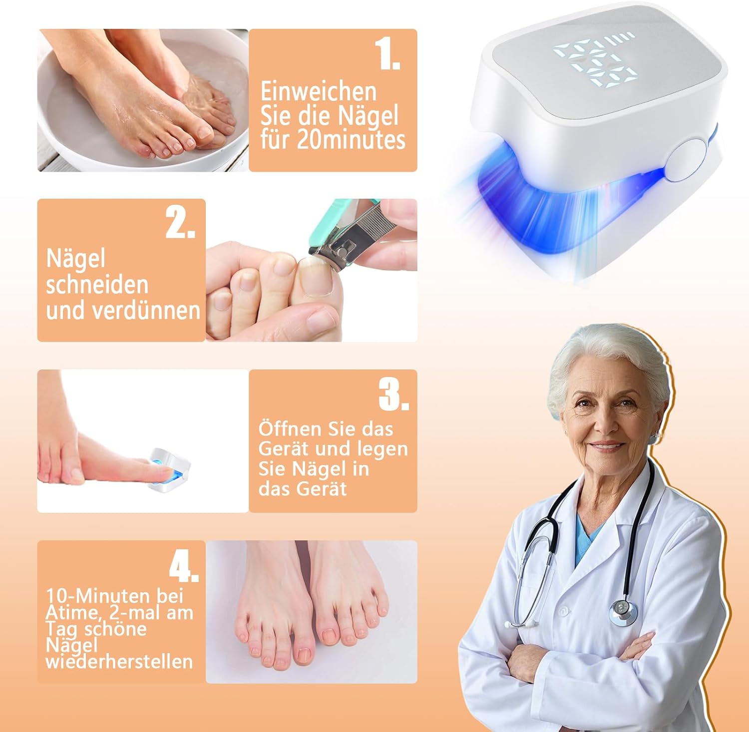 Appareil Traitement Laser Mycose Ongles Mycose Ongles des Pieds Nettoyage et Réparation Ongles Traitement Champignons Ongles Infections (4 lampes) - 3