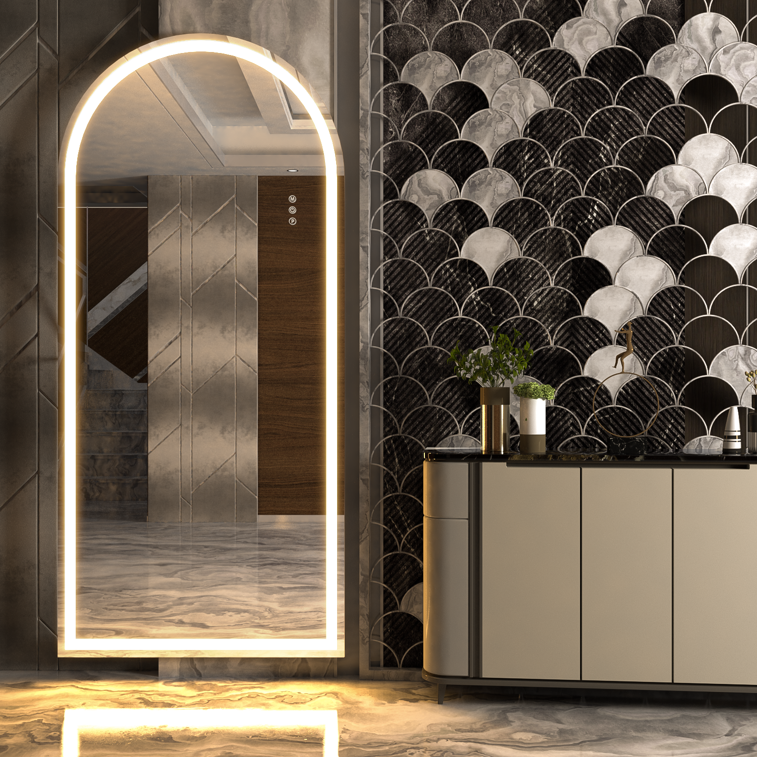 CASSILANDO Lustro ścienne łukowe 165 x 60 cm z oświetleniem LED, białe, regulowany kolor i jasność - 3