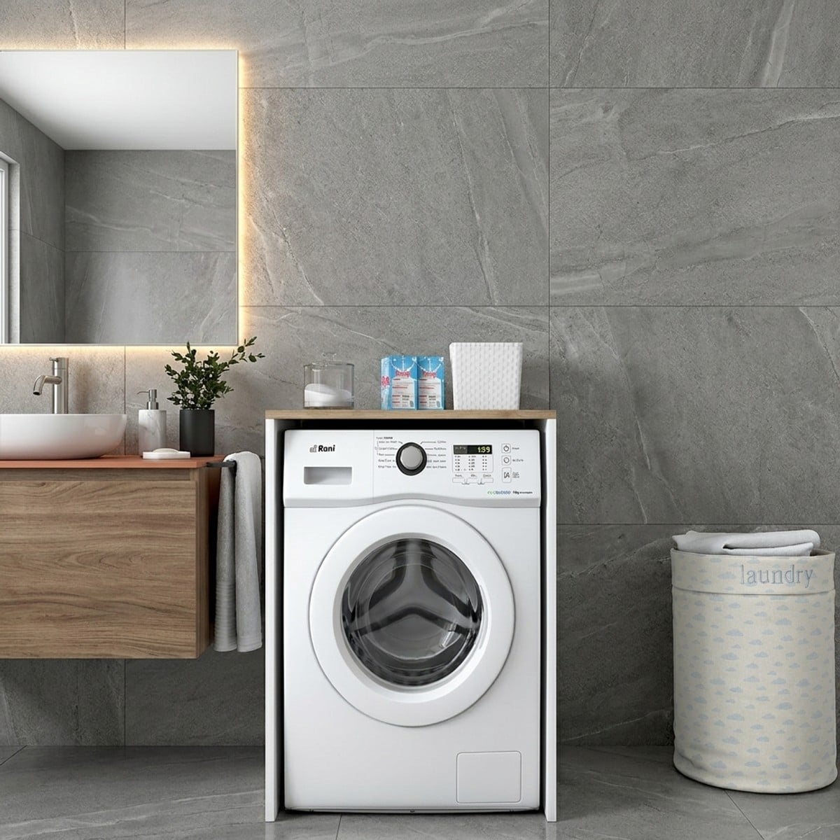 Mueble para lavadora y secadora ahorraespacio en melamina Laven - 4
