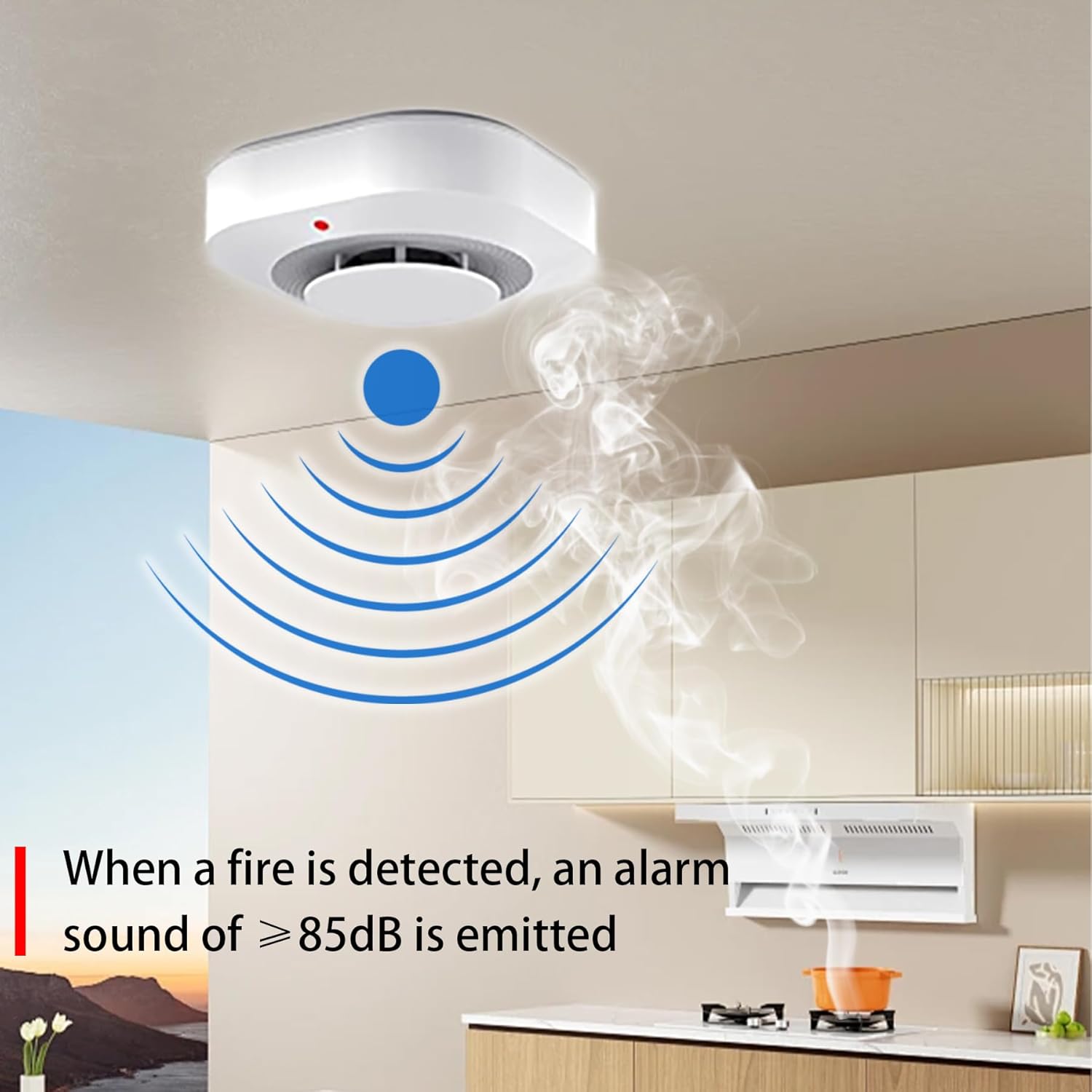 2pcs Alarme Incendie sans Fil pour Maison -Détecteur de Fumée 360° Intelligent, Alerte Anti-Feu pour Appartement/Bureau - Installation Rapide - 6
