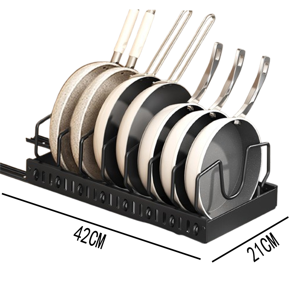 Organisateur de casseroles et poêles sous l'armoire, pour armoire, organisateur d'armoire coulissant avec 8 séparateurs réglables noir - 8