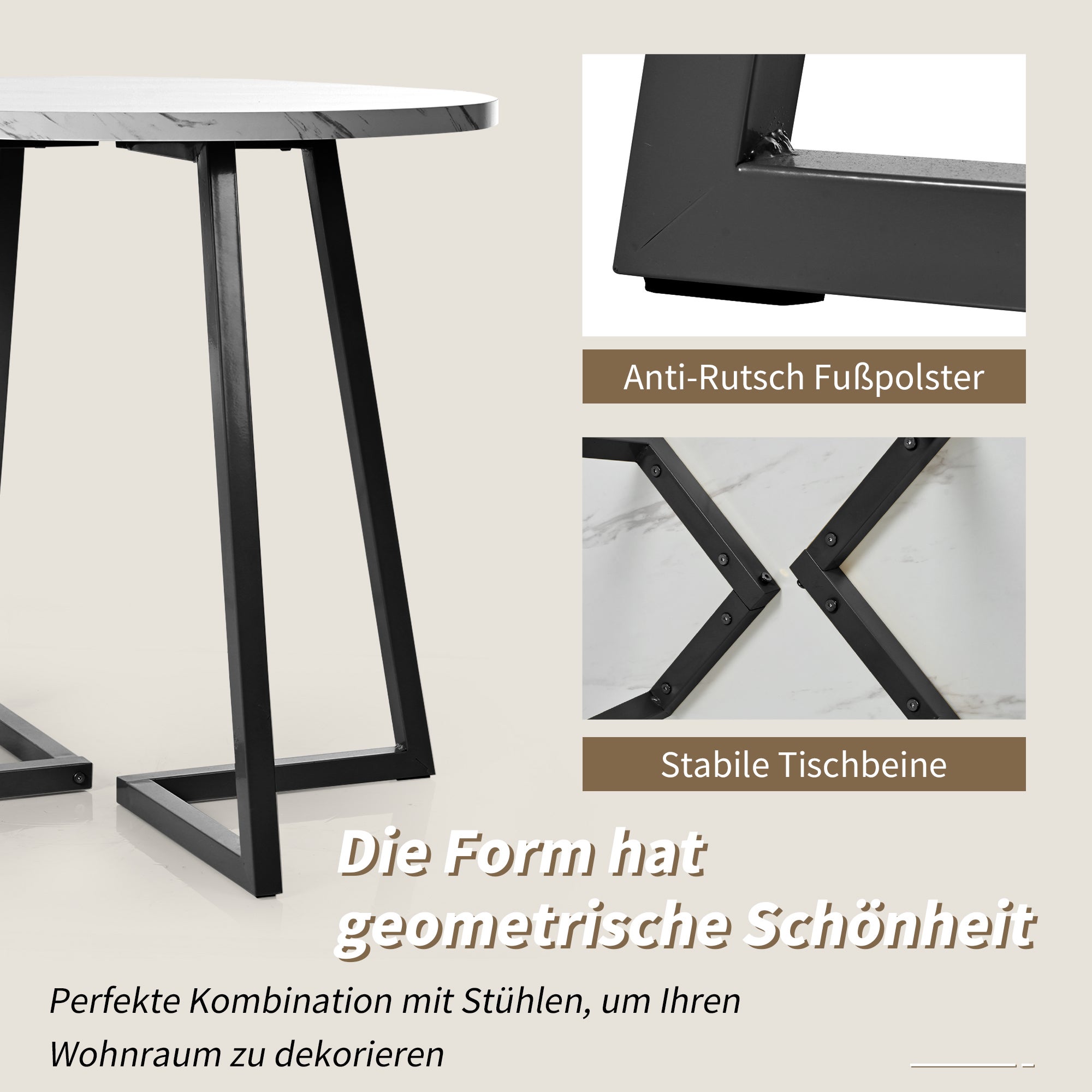 Okrągły stół jadalny - D 80 x W 75 cm - Nogi z płyty MDF i metalu - Blat z efektem marmuru - Biały - 5