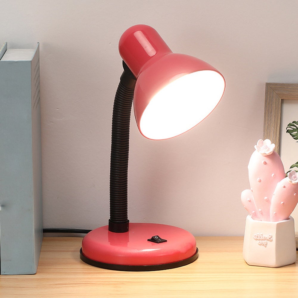 Lampka biurkowa E27 z gwintem, światło trójkolorowe, włącznik jednoprzyciskowy, lampa biurkowa dla dzieci, do nauki i czytania – czerwona