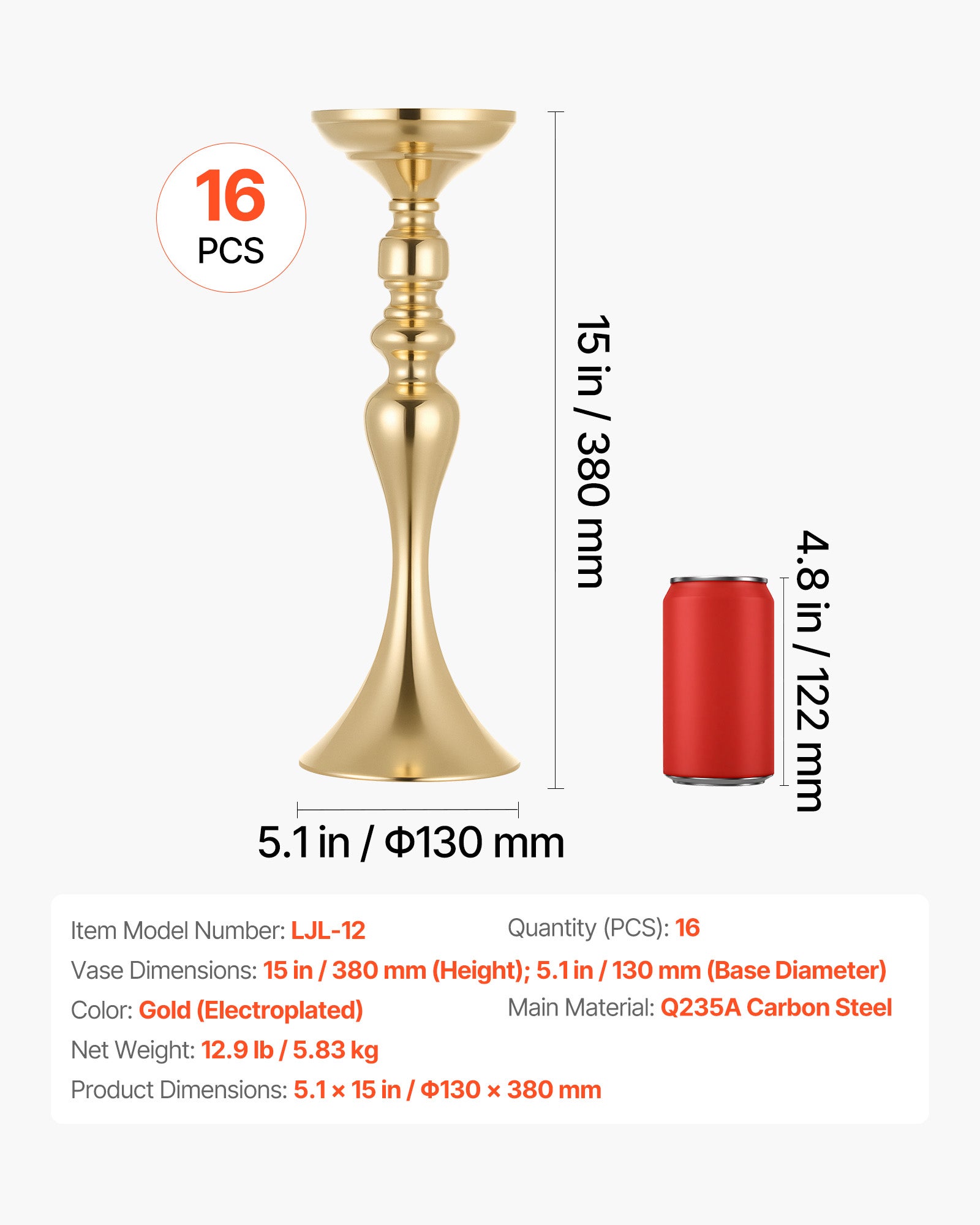 Vase de Mariage Métal VEVOR Lot de 16 Vase de Centre de Table Hauteur 38 cm Support pour Compositions Florales, Banquets Fêtes, Décoration Intérieure - 7