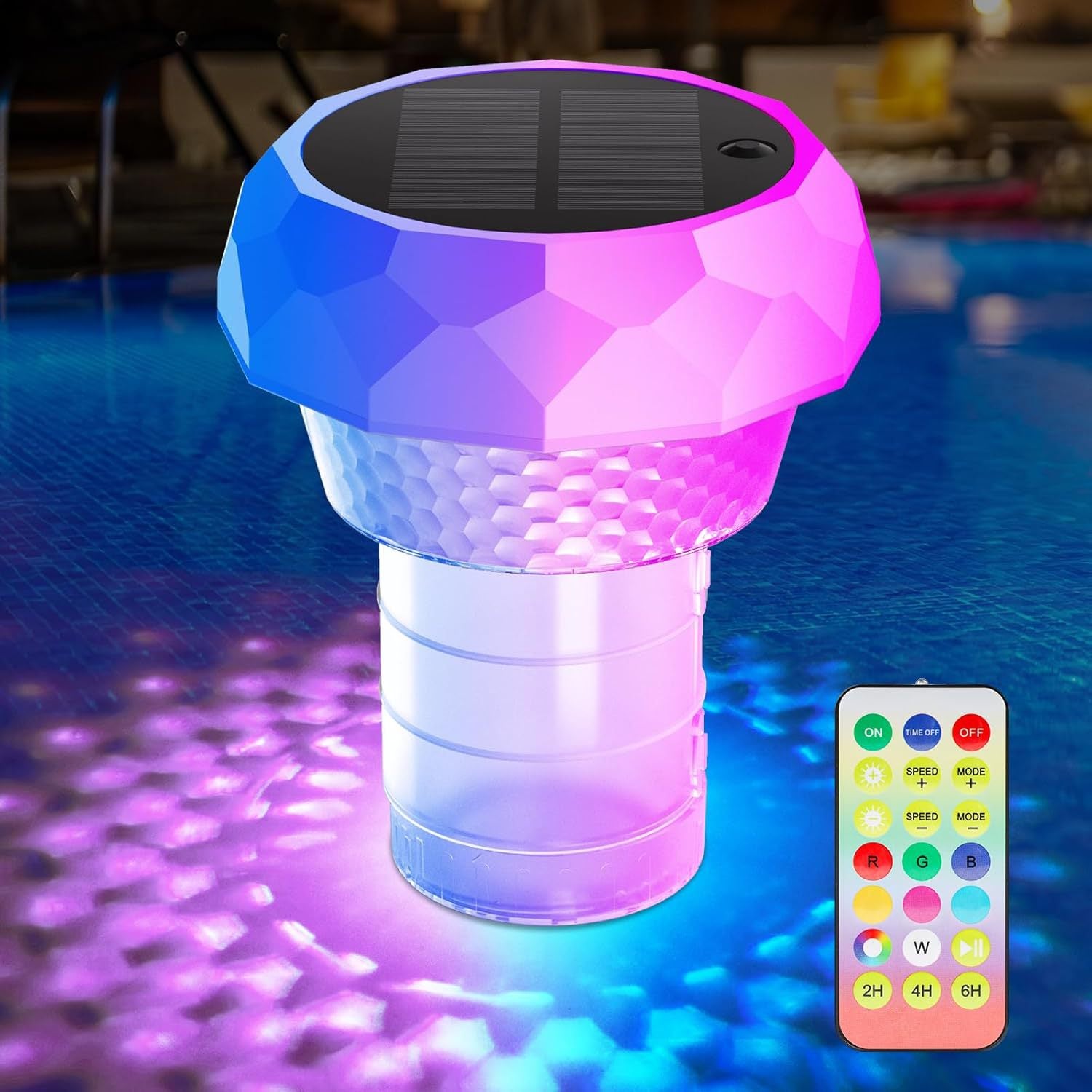 Distributeur Chlore Solaire Télécommande Diffuseur Chlore Piscine Czemo - LED Solaire Télécommande | Flotteur 16x17.5cm IP68 Flotteur Chlore Piscine LED Télécommande IP68