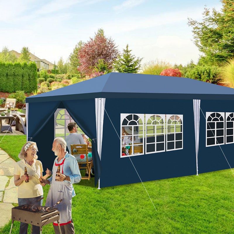 Tente Tonnelle de Grandes réception avec panneaux latéraux amovibles fenêtres Tente Fête Camping chapiteau ou tonnelle Bleue 3x6m - 7