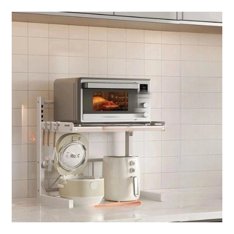 Półka kuchenna, uchwyt na kuchenkę mikrofalową i urządzenie do gotowania ryżu, wysuwana półka, 2 poziomy - 58×33×59 cm - Biały