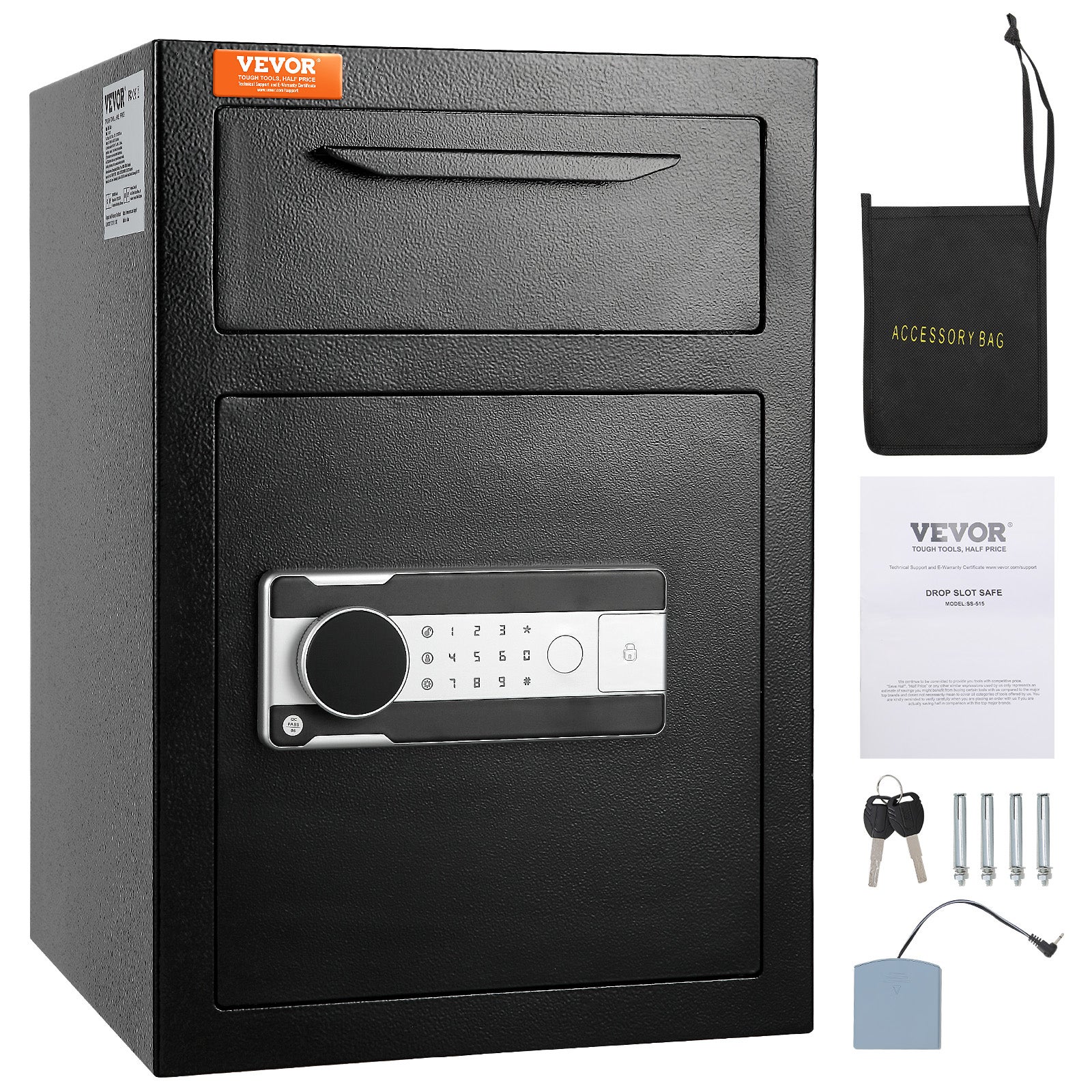 Sejf depozytowy 2,5 L, sejf depozytowy ze wrzutnikiem, elektroniczny zamek szyfrowy i 2 klucze awaryjne, 355 x 355 x 515 mm, sejf biznesowy na g VEVOR