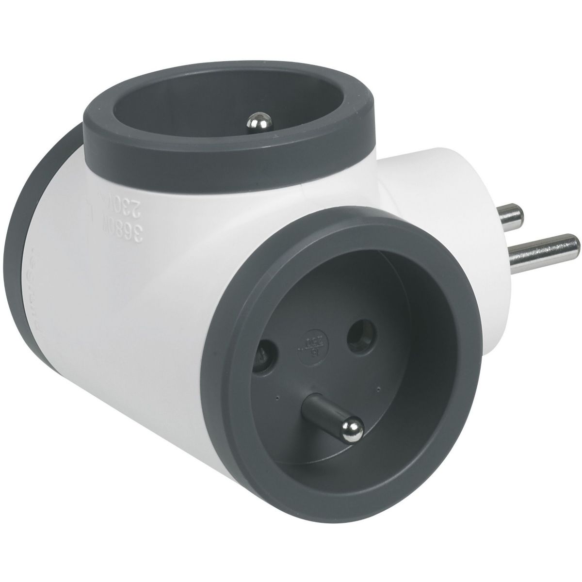 Fiche triplite 3 prises latérales 3680W - Blanc et Gris foncé - Legrand - 2