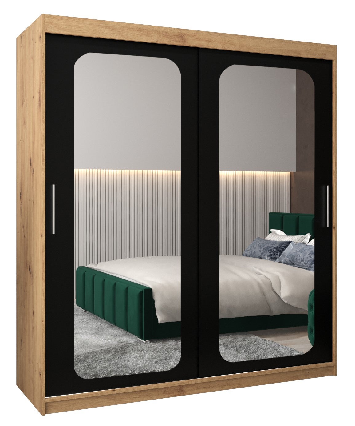 Szafa przesuwna garderoba PROMO T3 180 x 62 x 200 cm Artisan + Czarny - Abiks Meble