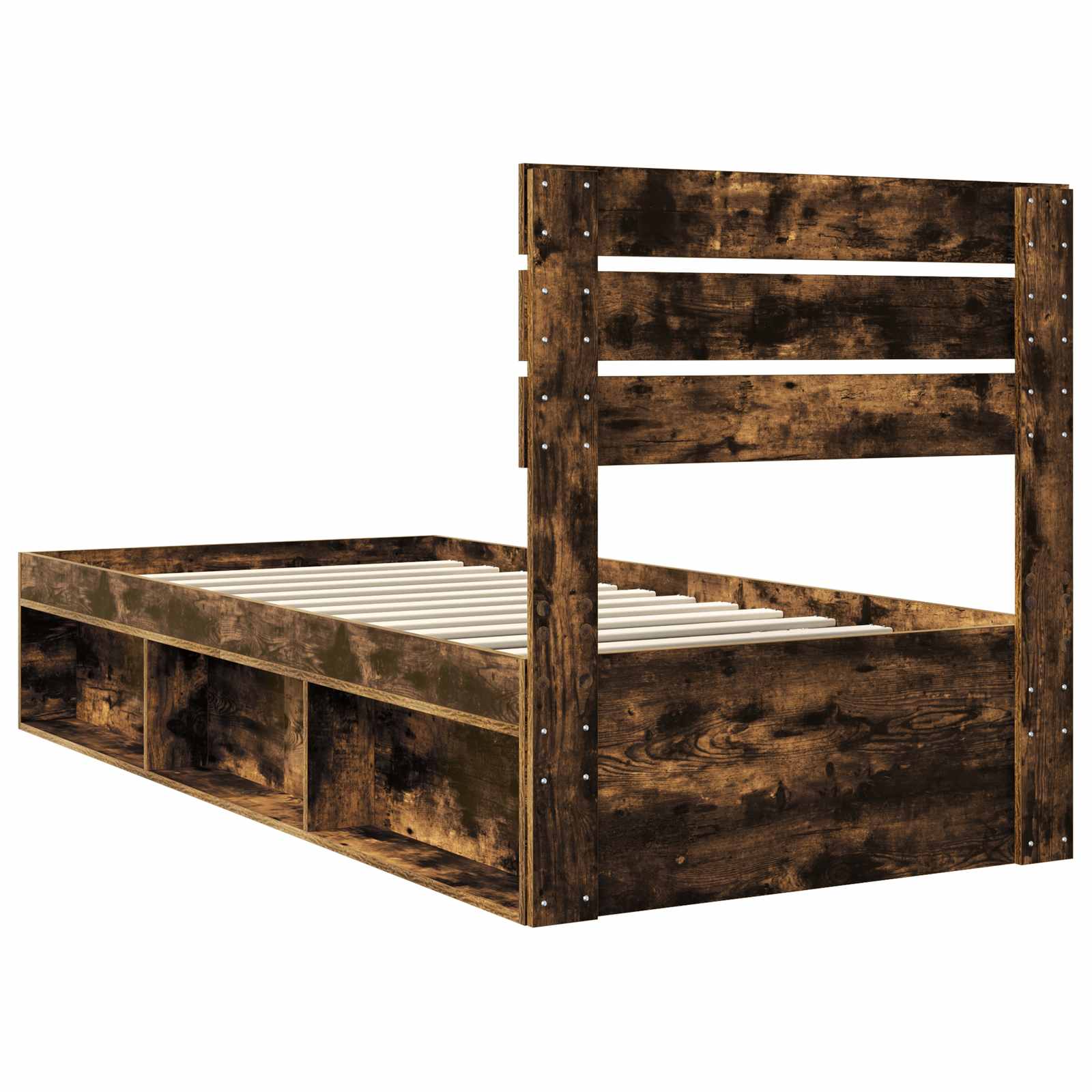 Cadre de lit avec tête de lit chêne fumé 75 x 190 cm en pin massif - 9