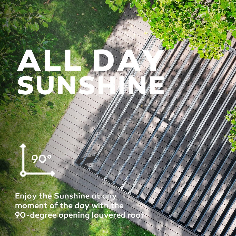 Pergola bioclimatique autoportée 3x5 m acier anthracite avec lames orientables – MIRADOR 80S - 8