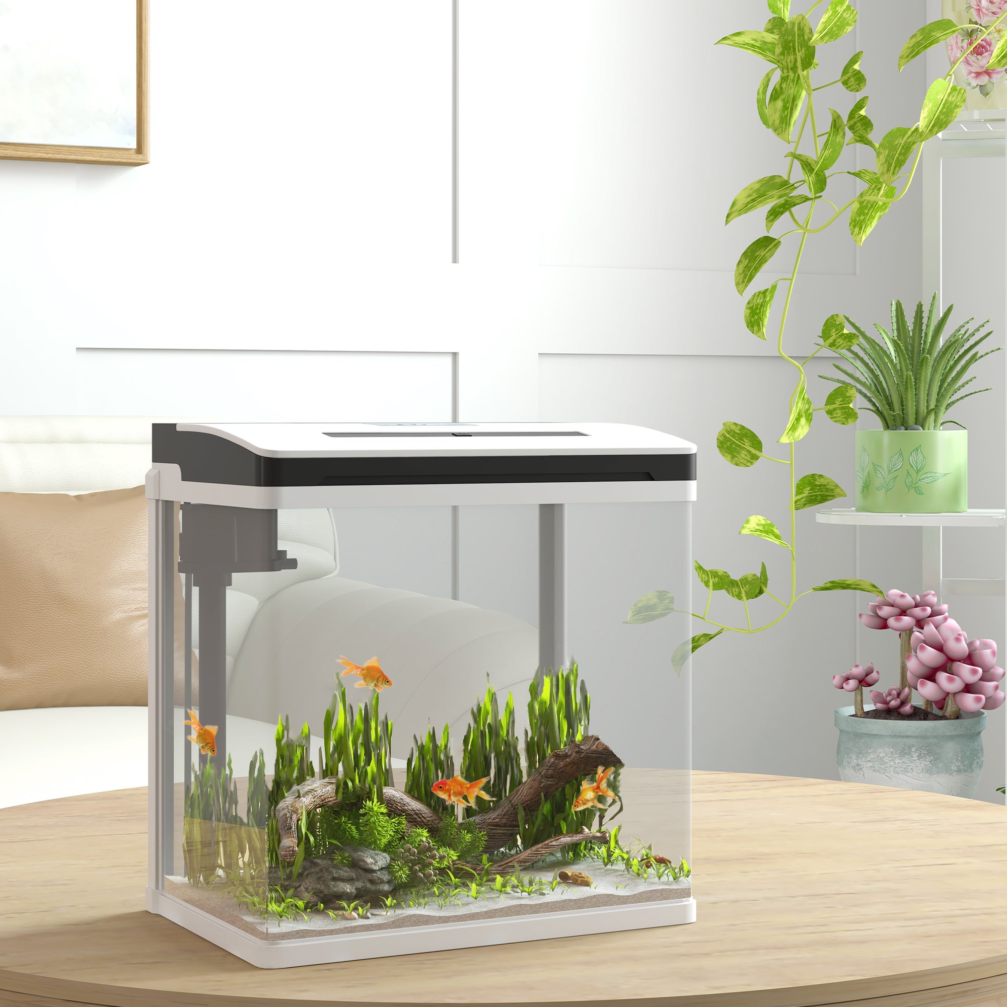Pawhut  Acuario De Cristal Vidrio, Abs 29X20x30.5 Cm Blanco , Leroy Merlin