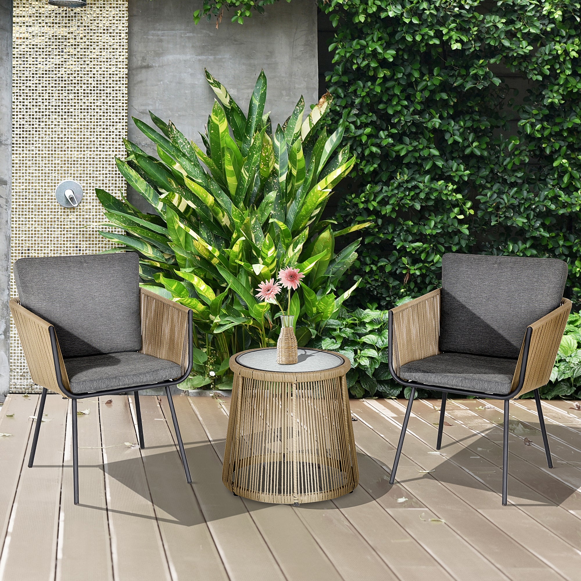 Conjunto de Jardín Outsunny Acero, Ratán Café 60x60x67 cm - 2