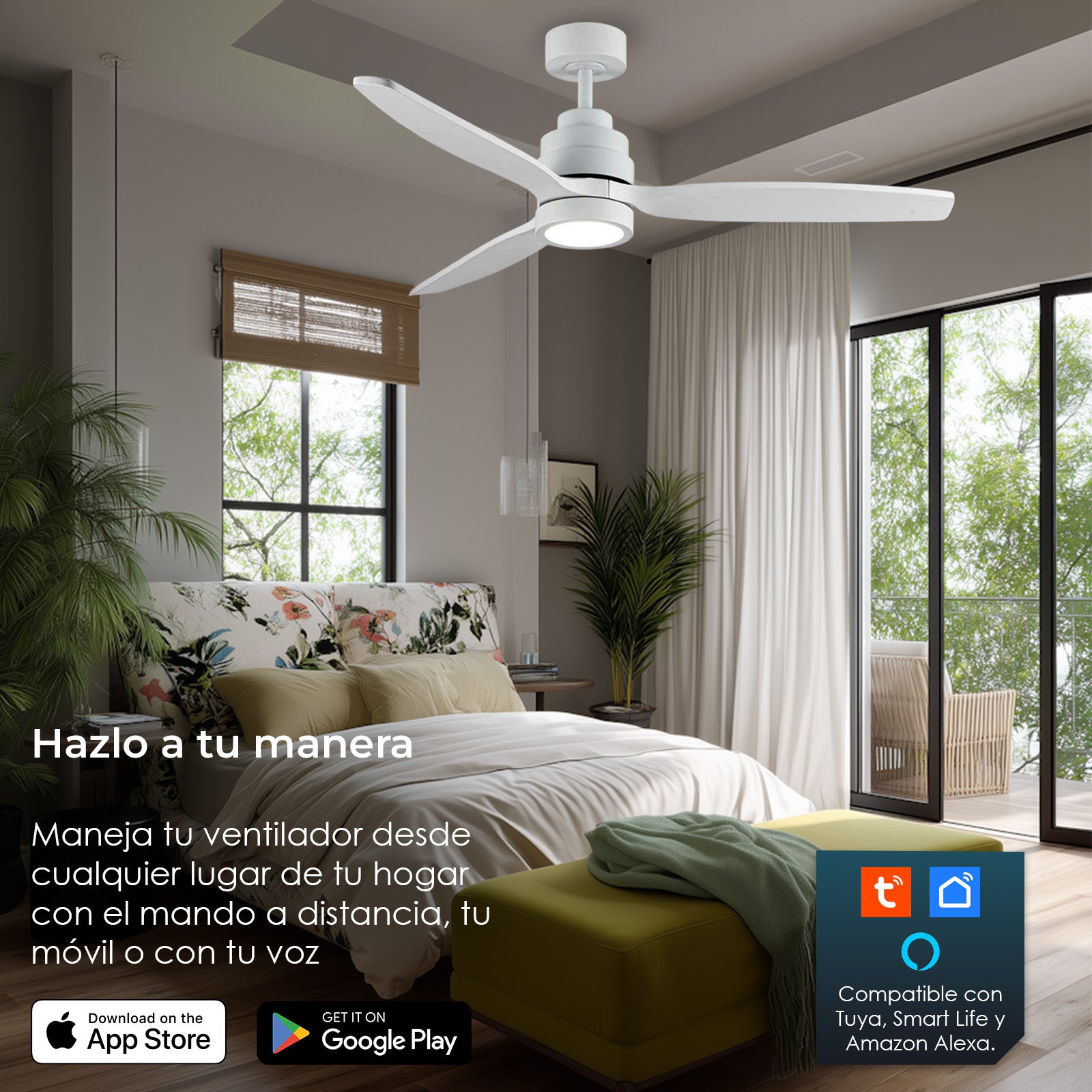 HELIX Blanco Ventilador de techo inteligente YOEVU Compatible con Alexa, Luz LED regulable, 6 velocidades silenciosas, Control por App, Mando y Voz - 3