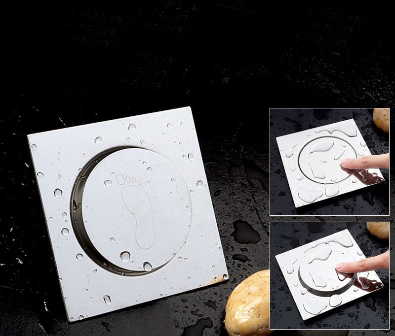 Odpływ podłogowy ze stali nierdzewnej, obsługiwany nogą, z mechanizmem odbojowym, do łazienki, garażu lub piwnicy, odprowadzający zapachy (10 cm x 10 - 3