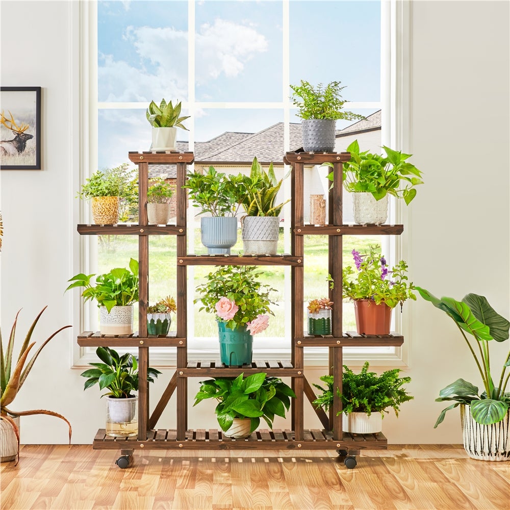 Étagère à Fleurs Porte-plantes à Roulettes Support de Pots 9 Tablettes Présentoir Yaheetech - 2