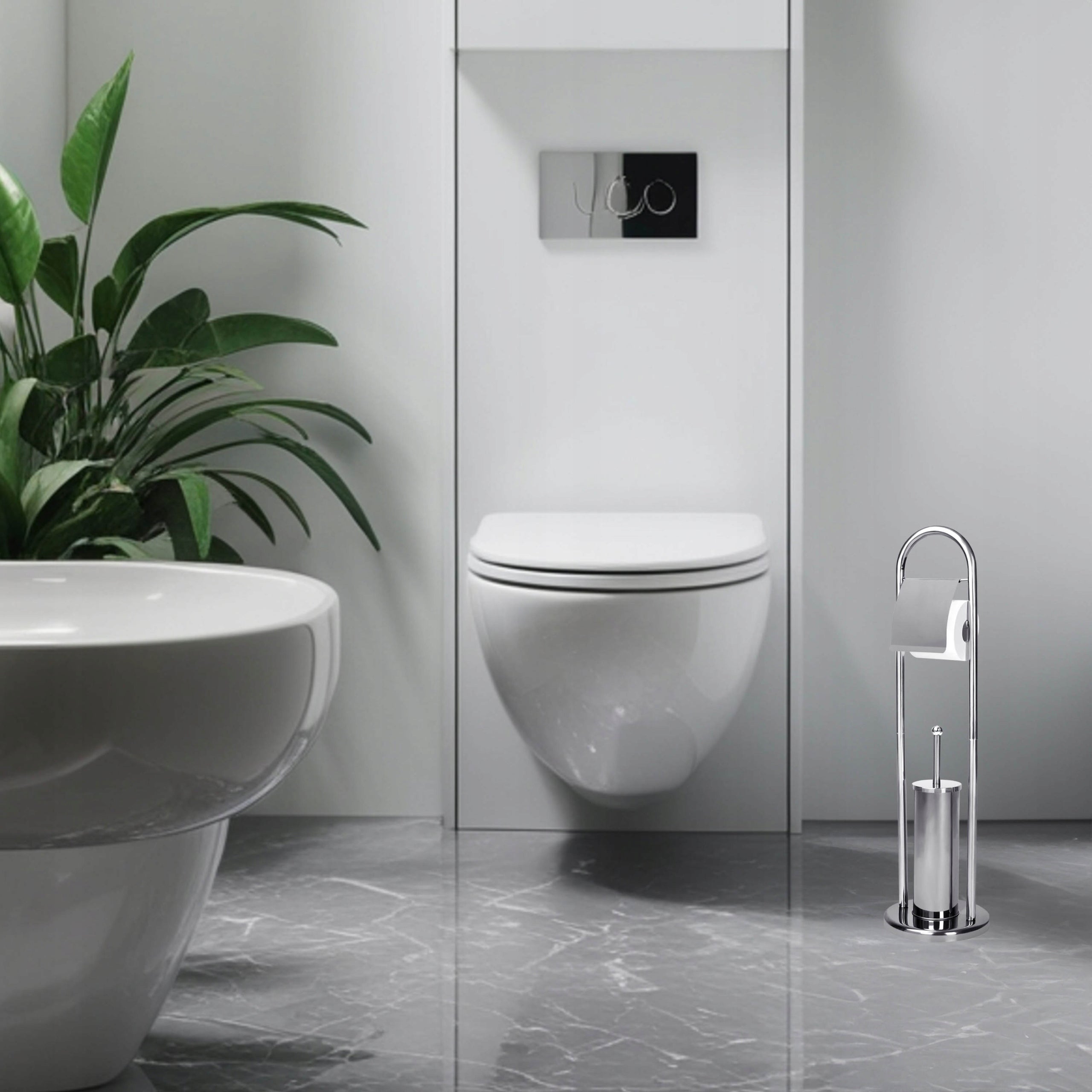 STOJAK NA PAPIER TOALETOWY + SZCZOTKA DO WC ZESTAW STABILNY STYLOWY SOLIDNY - 8