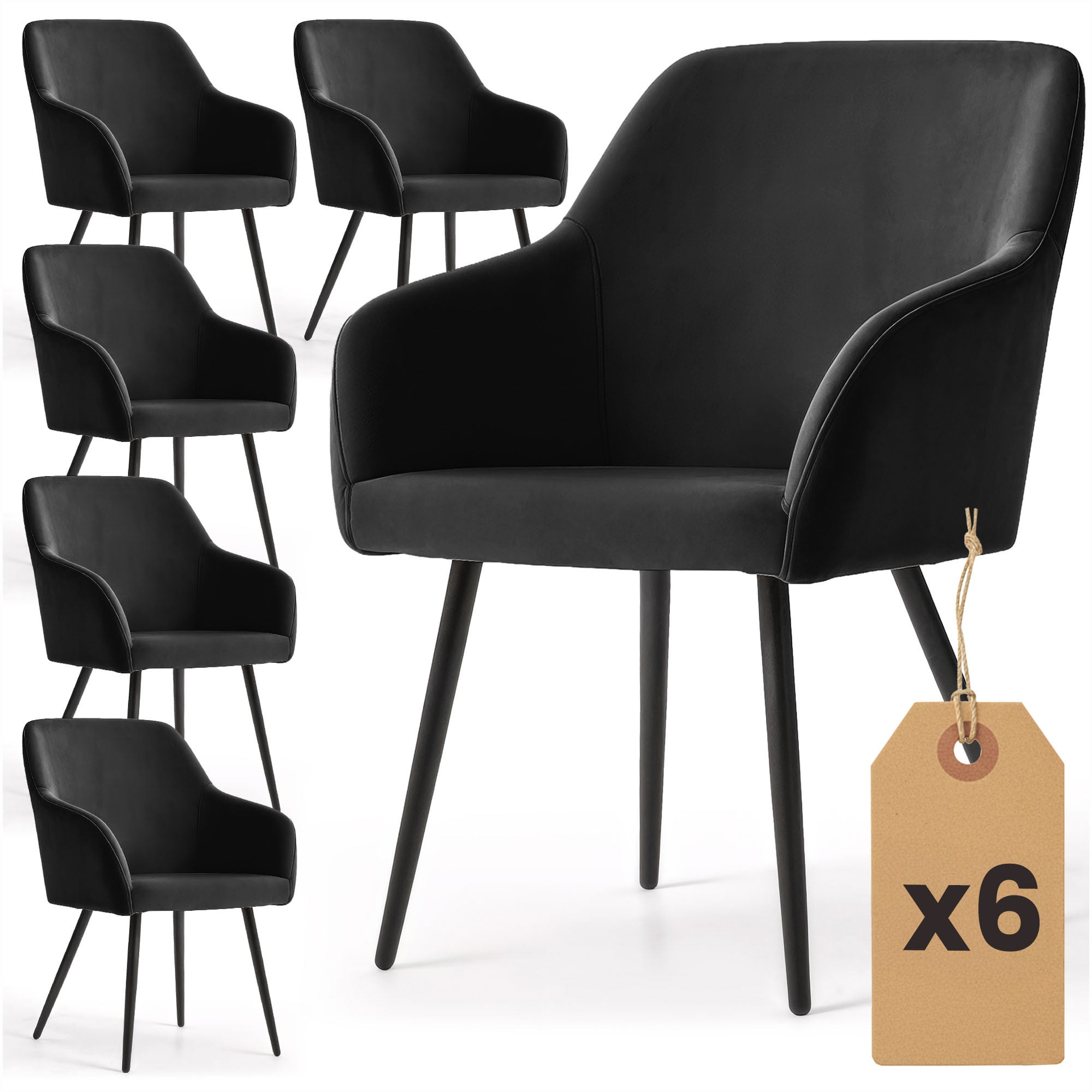 6x Welurowe krzesło tapicerowane gładkie Czarne ESTELLE Czarne nogi
