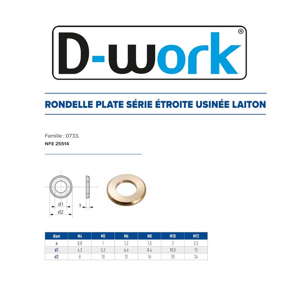 200 Rondelles Plates Etroites Usinées M8 mm - NFE 25514 - Laiton - D ...