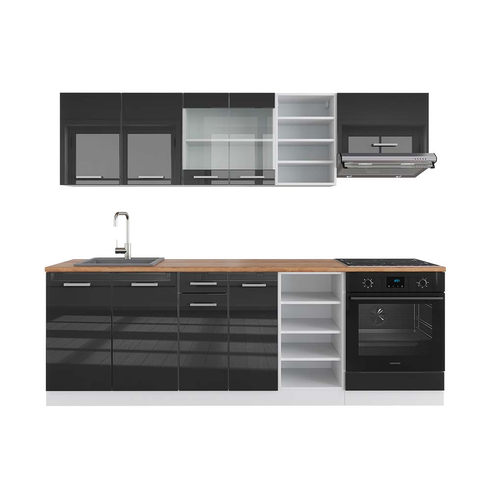 Vicco Zabudowa kuchenna R-Line, Antracytowy wysoki połysk/biały, 240 cm , BP Dąb