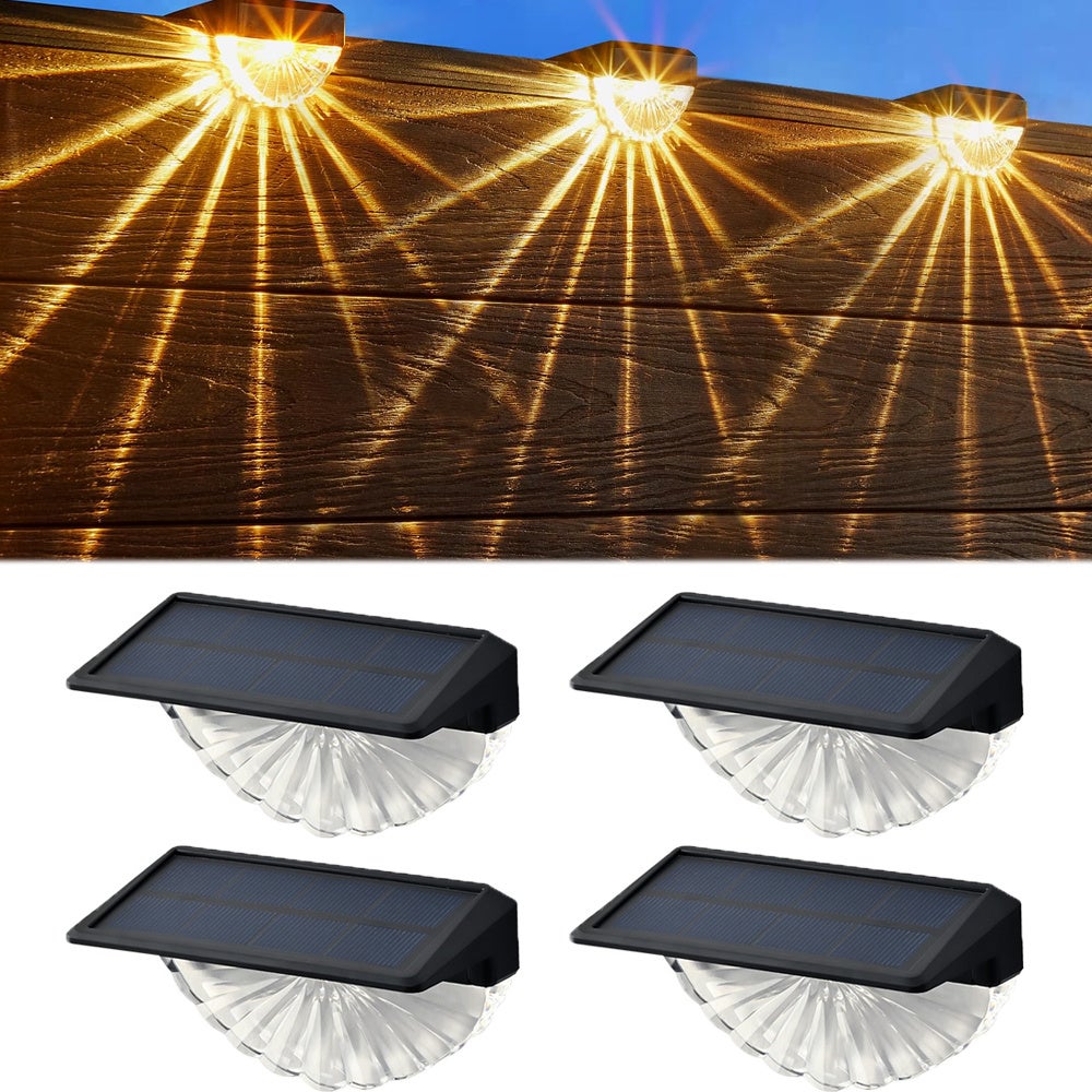 Lampy solarne do ogrodu zewnętrznego, wodoodporna lampa solarna IP44, 4 lampy LED ogrodowe, oświetlenie LED w kolorze ciepłej bieli