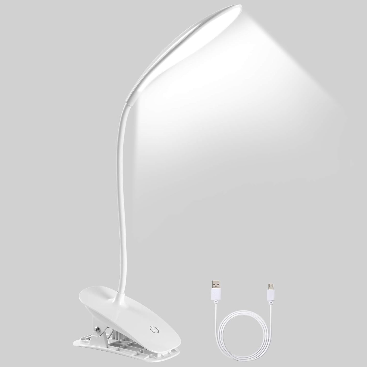 Lampka biurkowa LED z klipsem – lampa 360° z akumulatorem USB i 3 poziomami jasności do czytania