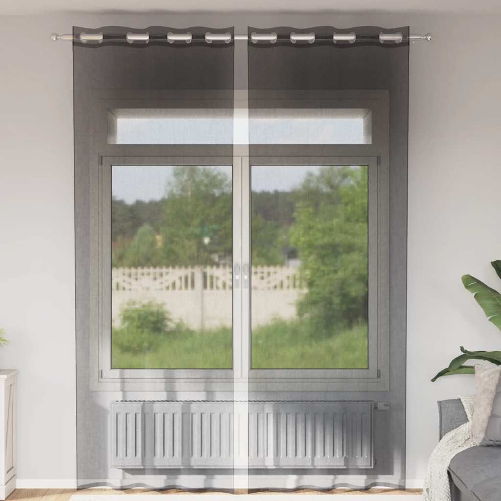 Zasłony woalowe z przelotkami 2 szt. Czarne 140x260 cm vidaXL