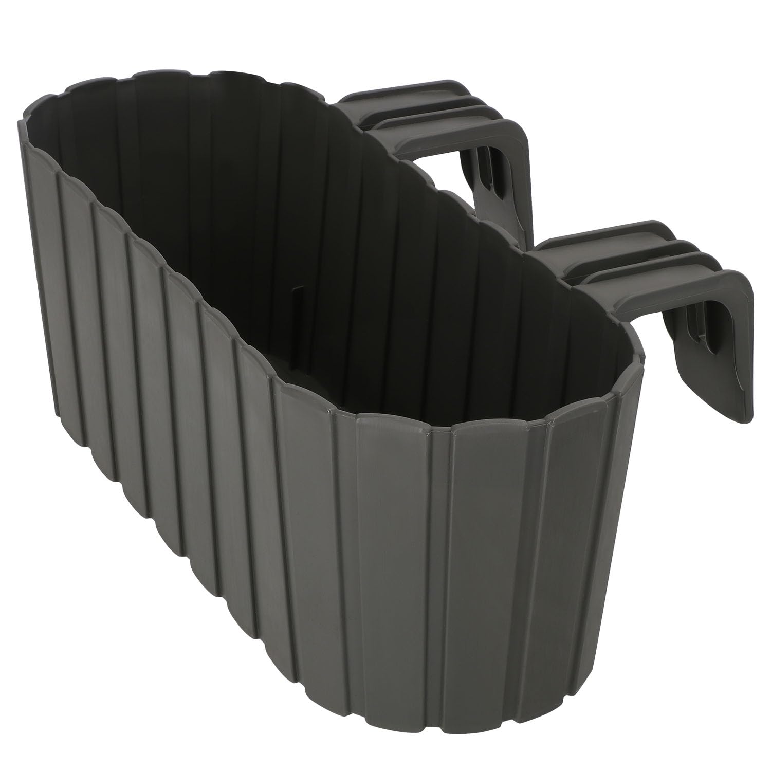 Doniczka balkonowa listewki skrzynka z uchwytami na balustradę szara 40 cm - KOTARBAU