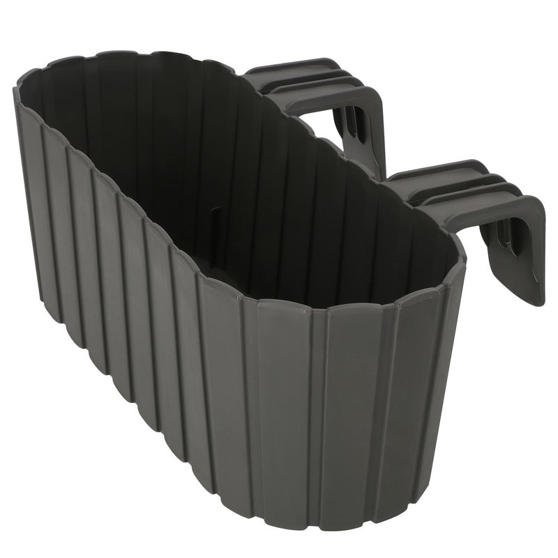 Doniczka balkonowa listewki skrzynka z uchwytami na balustradę szara 40 cm - KOTARBAU