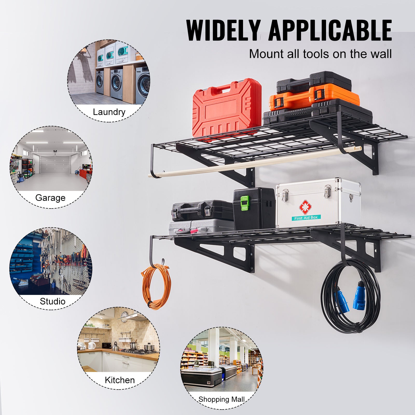 Étagères de garage Lot de SucceBuy 2,6 x 2 pi. Étagères murales robustes. Capacité de charge de 1 000 lb. Idéales pour atelier,hangar ou garage - 8