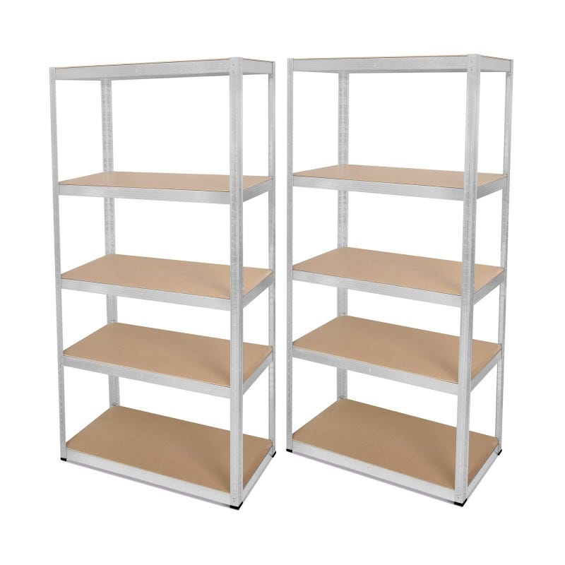 Lot De 2 Étagères Charges Lourdes 875 Kg – Rayonnage Garage/Cave 5 Niveaux Réglables, 180x90x45 Cm, Acier + MDF, Ultra Résistant