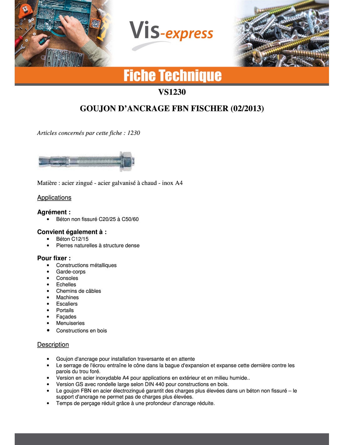 Fischer FBN II 12/140 Boulon dancrage 236 mm 12 mm 45268 20 pc(s) - 4